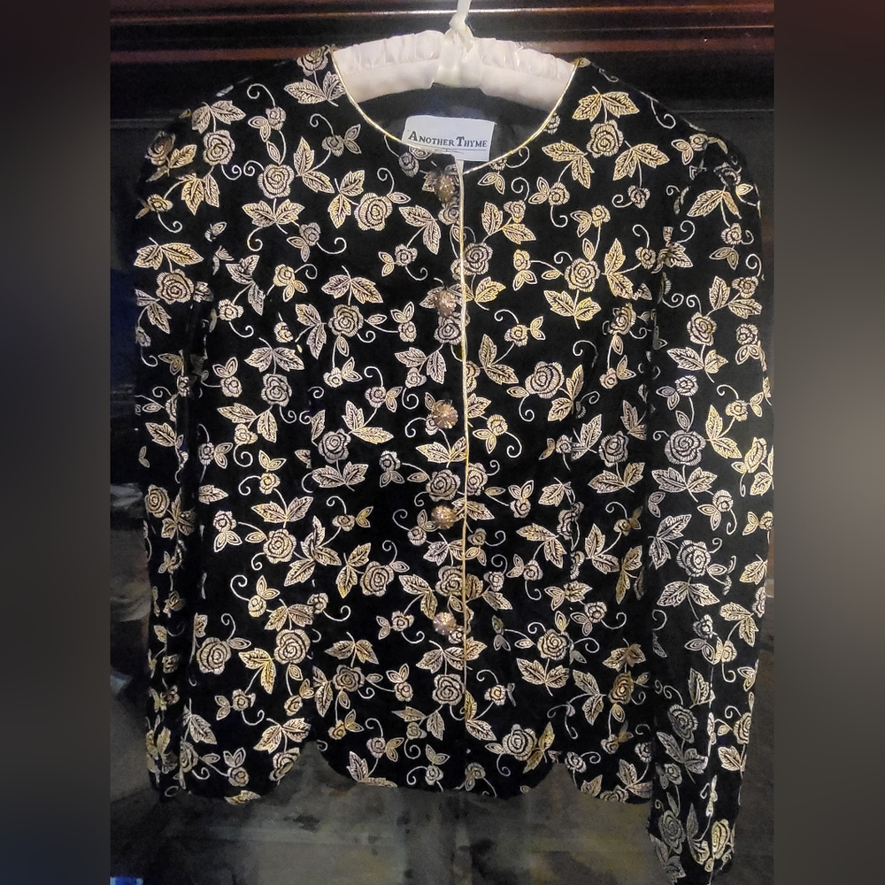 Adrianna Papell Black and Gold Floral Jacket